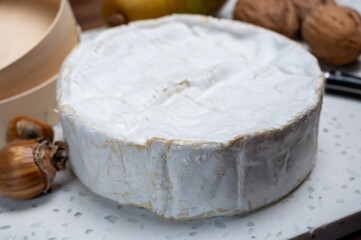 French soft Camembert cheese, original Camembert de Normandie, with white mold