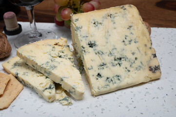 Cheese collection, English cow milk semi-soft, crumbly old stilton blue cheese
