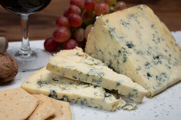 Cheese collection, English cow milk semi-soft, crumbly old stilton blue cheese