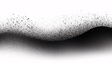 A black and white gradient featuring charcoal splashes, dotwork grain, stipple sand, and isolated dots is presented on a white background.