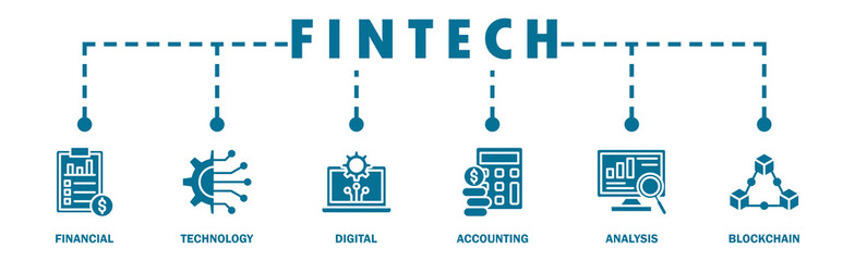 Fintech banner web icon vector illustration concept with icon of financial, technology, digital,...