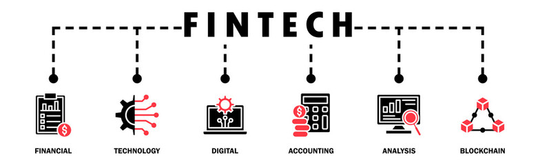 Fintech banner web icon vector illustration concept with icon of financial, technology, digital,...