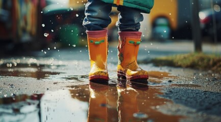 child standing in a puddle concept of adventure