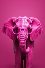 Bright pink elephant with glasses - obrazy, fototapety, plakaty