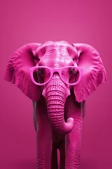 Gordijnen Bright pink elephant with glasses © Pastel King
