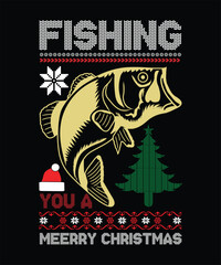 FISHING YOU A MERRY CHRISTMAS TSHIRT DESIGN