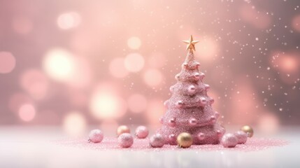 Christmas tree on the background with golden bokeh lights