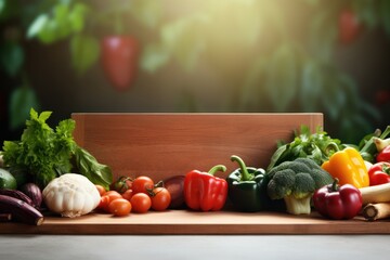 wooden board in a kitchen setting, lined with an assortment of vegan vegetables for Veganuary