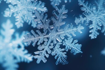 Macro texture of snowflake. Winter background, christmas greeting card idea