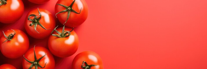 Cluster of juicy red tomatoes on a bold red background, ideal for vibrant vegan food compositions - Powered by Adobe