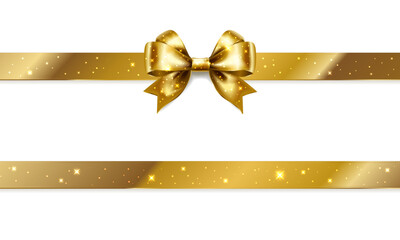きらきら輝くサテンのリボン（水平・ゴールド）