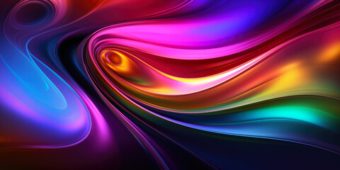 Fototapeta na wymiar 3d abstract wallpaper. Liquid metal rainbow waves banner. Three dimensional rainbow colored swirls background