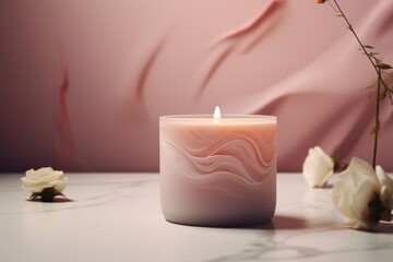Aroma candle mock up, warm aesthetic composition. Cozy home comfort, relaxation and wellness concept. Interior decoration mockup - obrazy, fototapety, plakaty