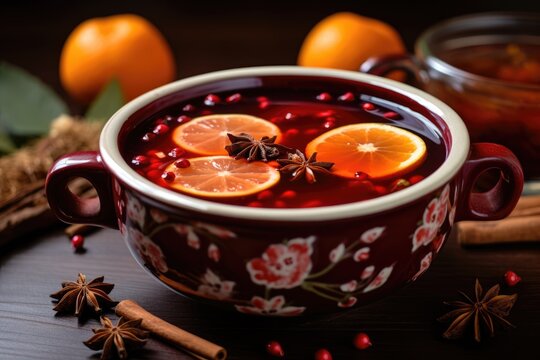 Warm mexican Ponche Navideno, a traditional fruit punch for las Posadas