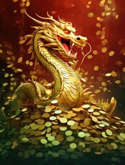 Obraz premium Lunar year 2024 is year Of Dragon, symbol of growth, success, prosperity, happiness and abundance in Chinese horoscope