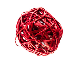 Red woven wicker ball isolated on white background