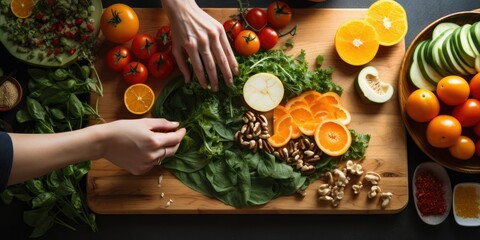 Winter Salad Creation - Explore the Ingredients and Process of Crafting a Vitamin-packed Winter Salad with Persimmons, Tangerines, and Cheese