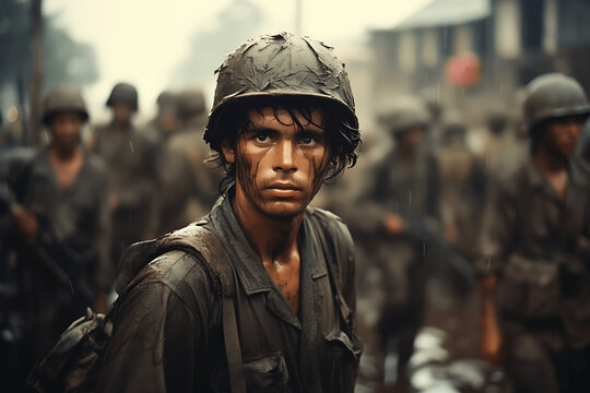 Retrato de soldados en la guerra de vietnam
