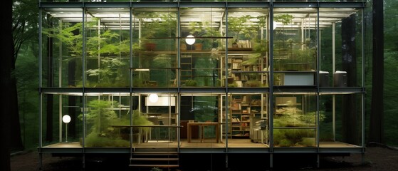 interior design architecture with plants - obrazy, fototapety, plakaty