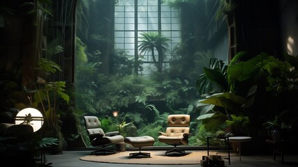 interior design architecture with plants - obrazy, fototapety, plakaty
