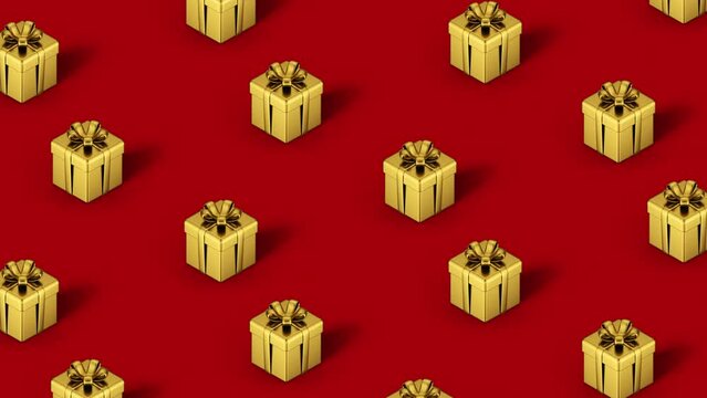 Christmas theme seamless isometric animated background with gift box emoji. Simple background for branding, banners, video walls, led screens. 4K, Ultra HD resolution.