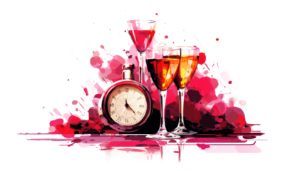 Happy Hour Concept with Drinks and Clock