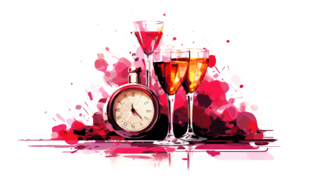 Happy Hour Concept with Drinks and Clock
