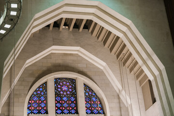 Art Deco interiors of Catholic minor basilica national shrine with massive dome and arch vaults,...