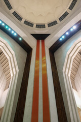 Art Deco interiors of Catholic minor basilica national shrine with massive dome and arch vaults,...