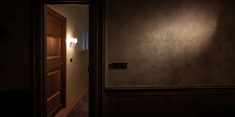 AI Generated. AI Generative. Inside interior indoor door at hotel room hall background wall. Graphic Art