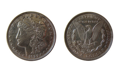 Morgan silver dollar with alpha background