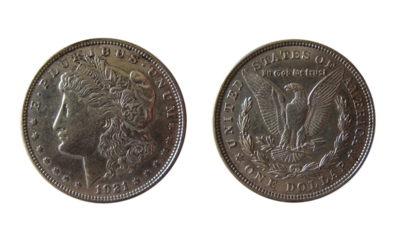 Morgan silver dollar with alpha background