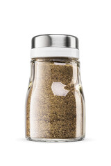 Glass pepper shaker isolated. Transparent PNG image.