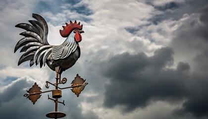 Rooster Weather Vane Silhouetted Against Dramatic Clouds - obrazy, fototapety, plakaty