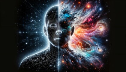 The universe within. Concept of a man inside the universe, scientific and philosophical topics