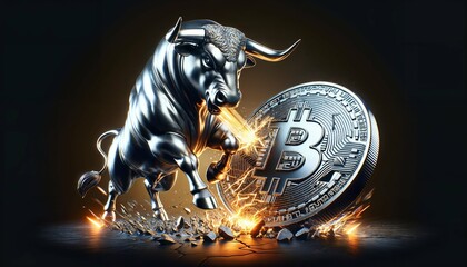 Bull financial market concept in gold and black - Focused on Bitcoin and other cryptocurrencies with copyspace