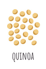 Quinoa grains isolated on white background. Healthy vegan food. Edible seeds on white backdrop. Flat vector graphic illustration.
