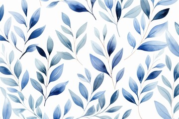 Abstract pattern background with blue tree leaves. Watercolor style
