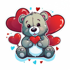 Sticker: Adorable Bear Holding a Heart, Perfect for Valentine's Day Celebration Concept