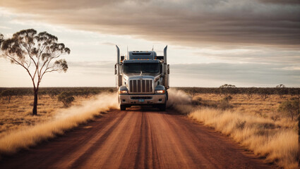 Naklejka premium Outback Odyssey: Semi-Truck Journey through Australia’s Northern Territory