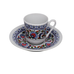 Turkish coffee mug, traditional beautiful coffee plate cups, Ottoman pattern, png background, png isolated, white, vintage, old mug.