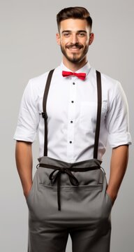 A Dapper Gentleman in Bow Tie and Suspenders