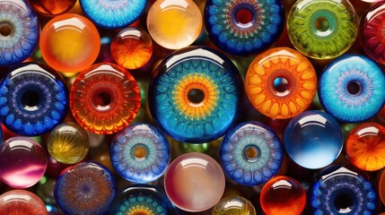 a close up of a bunch of different colored glass eyeballs on a white background with a black eyeball in the middle of the middle of the eyeball.