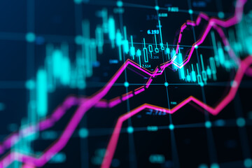 Blue Financial Graphs Showing Market Trends. 3D Rendering
