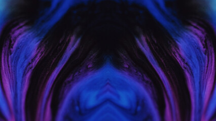 Ink mix flow. Neon fluid spill. Blur glowing blue purple black color paint blend wave motion...