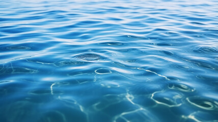 Beautiful light reflections in a crystal clear transparent water surface in a blue hue is a beautiful background - obrazy, fototapety, plakaty