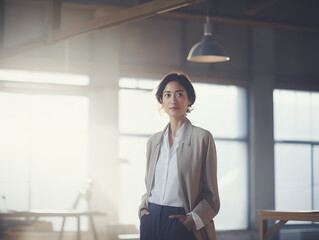 Fototapeta premium Adult asian businesswoman CEO confident and staning front of modern office, successful people .