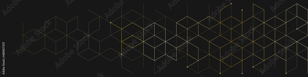 Poster The graphic design elements with isometric shape golden blocks. Illustration of abstract geometric background for a banner template or header design