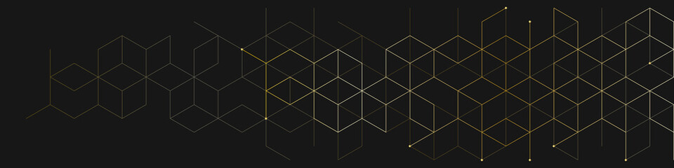 The graphic design elements with isometric shape golden blocks. Illustration of abstract geometric background for a banner template or header design - obrazy, fototapety, plakaty