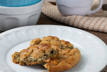 Traditional cookie on white plate. Selective focus.